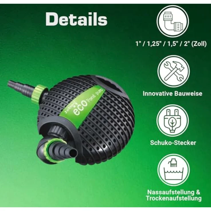 Jebao Teichpumpe ATP8500 | 8200L/H | 4,2m Förderhöhe | 95W | Motorschutz | Wasserpumpe | Bachlaufpumpe | Wasserspielpumpe | Brunnenpumpe | Springbrunnen-Pumpe – Bild 4