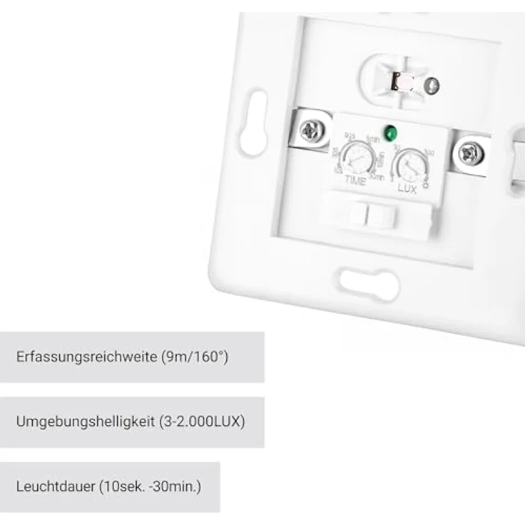 SEBSON® Bewegungsmelder Innen Unterputz, LED geeignet, Wand Montage, IR Sensor programmierbar, UP Dosen 60mm, Hohlraumdose 68mm, Reichweite 9m/160°, 3-Draht – Bild 4