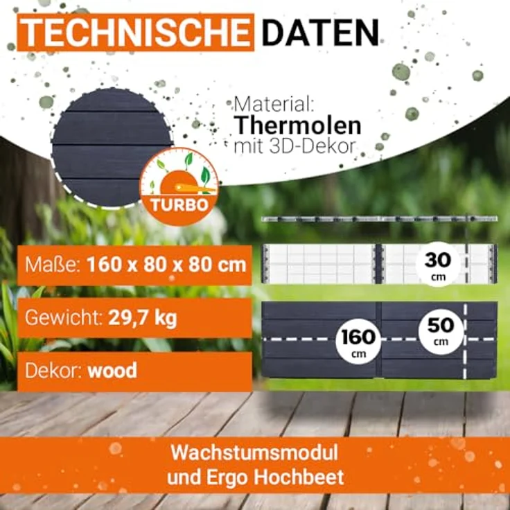 Garantia Hochbeet Ergo Quadro Turbo Plus, 160x80 cm, 3D-Holzoptik, inkl. Frühbeet-Abdeckung – Bild 3