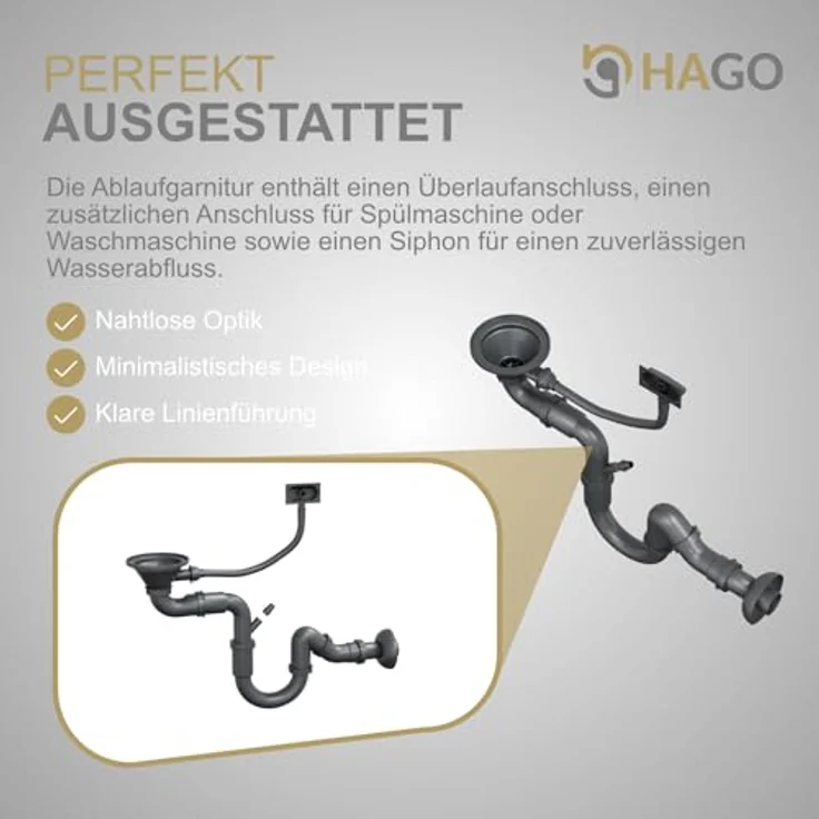 HAGO Edelstahlspüle 40x34cm Silber, Einbauspüle mit Schallschutz und hygienischem Material – Bild 6
