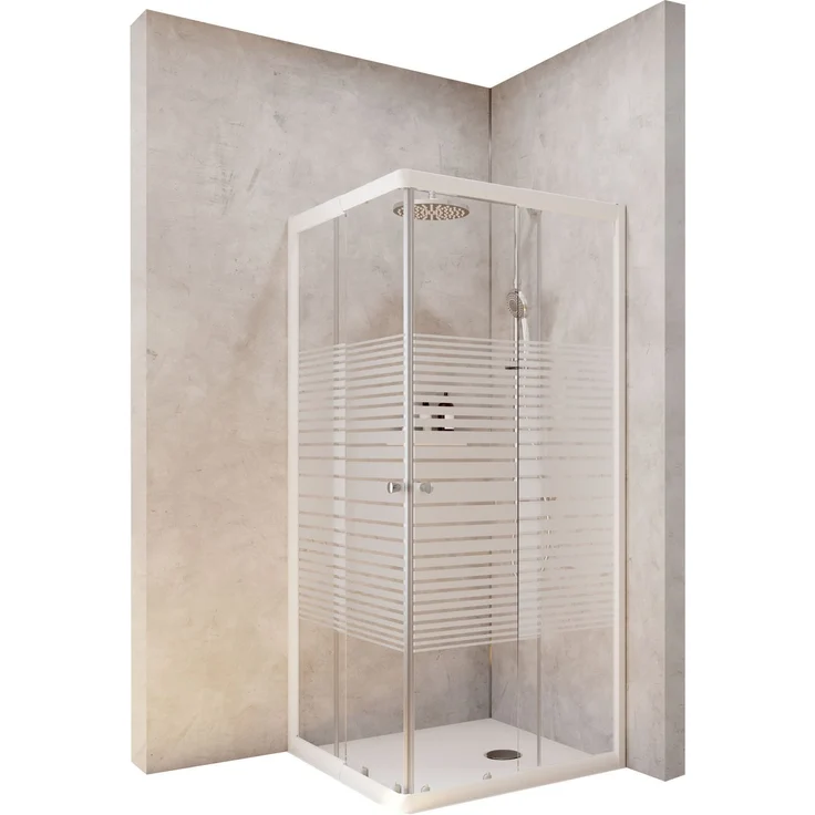 Schulte Eckdusche Corner, 180 cm Höhe, 80x80 cm, 4 mm Sicherheitsglas, Eckeinstieg mit Schiebetüren, Dekor Querstreifen, Alpinweiß – Bild 1