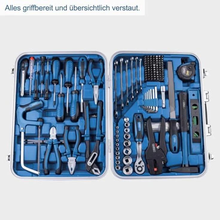Scheppach TB173 Werkzeugkoffer gefüllt 173-tlg Werkzeug Set | Chrom-Vanadium-Stahl, ABS-Kunststoffkoffer, leicht und kompakt, blau – Bild 3