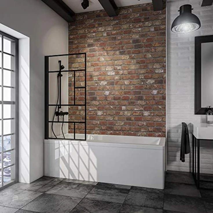Schulte Duschwand 80 x 140 cm, 5 mm Sicherheitsglas ESG Dekor Atelier 1, Black Style, Schwarz-matt, Duschabtrennung 1-teilig für Badewanne – Bild 2