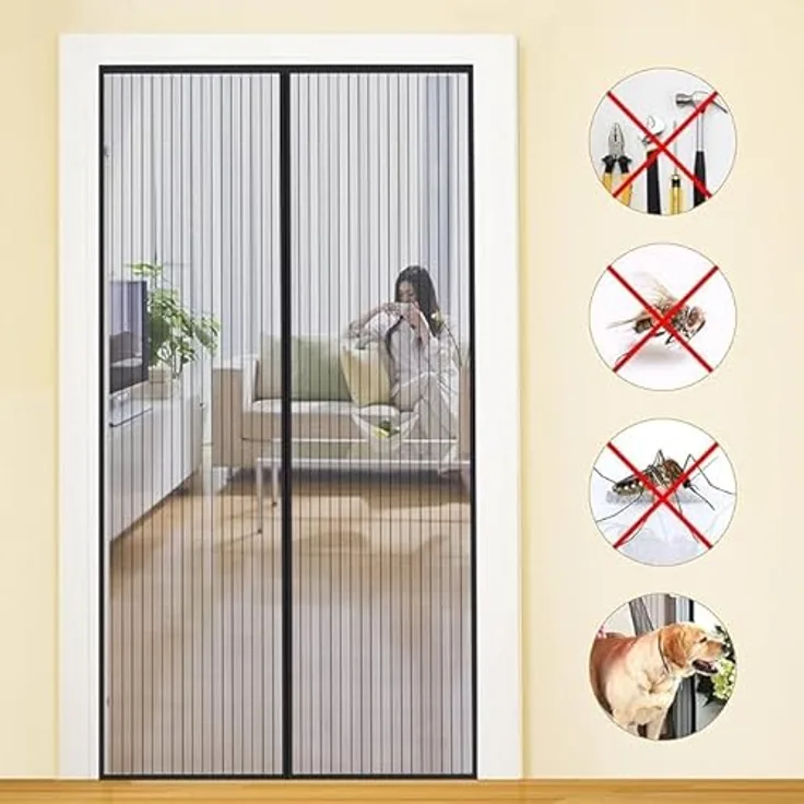 MYCARBON Fliegengitter Balkontür 95x210cm, Stärkere Magnet-Insektenschutz-Tür mit einfacher Montage, Schwarz, für Terrassentür und Kellertür