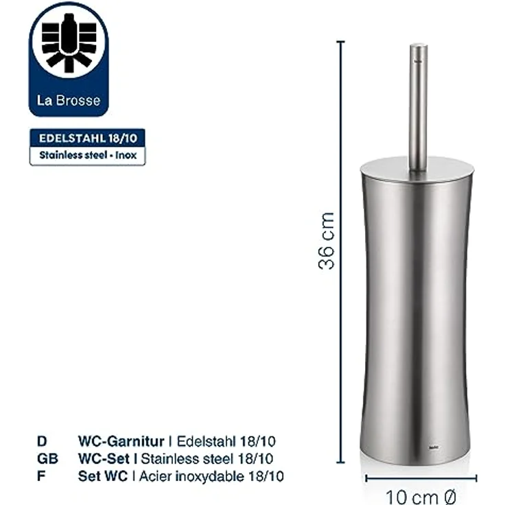 kela 22496 WC-Garnitur Elegance aus Edelstahl in Silber, 10 x 10 x 36 cm – Bild 2
