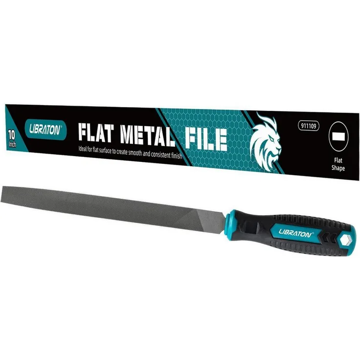 LuxusKollektion Werkstattfeile Flachfeile Metall 250mm, SoftGrip, grau/schwarz/türkis