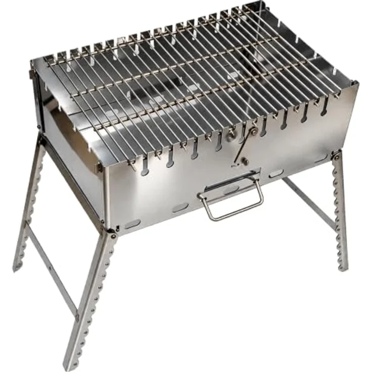 GOROCH Mangal Grill für 10 Spieße, klappbarer Schaschlikgrill aus 2 mm Edelstahl mit Faltbeinen, für Camping & Outdoor, kompakt 50 × 30 × 6 cm – Bild 4