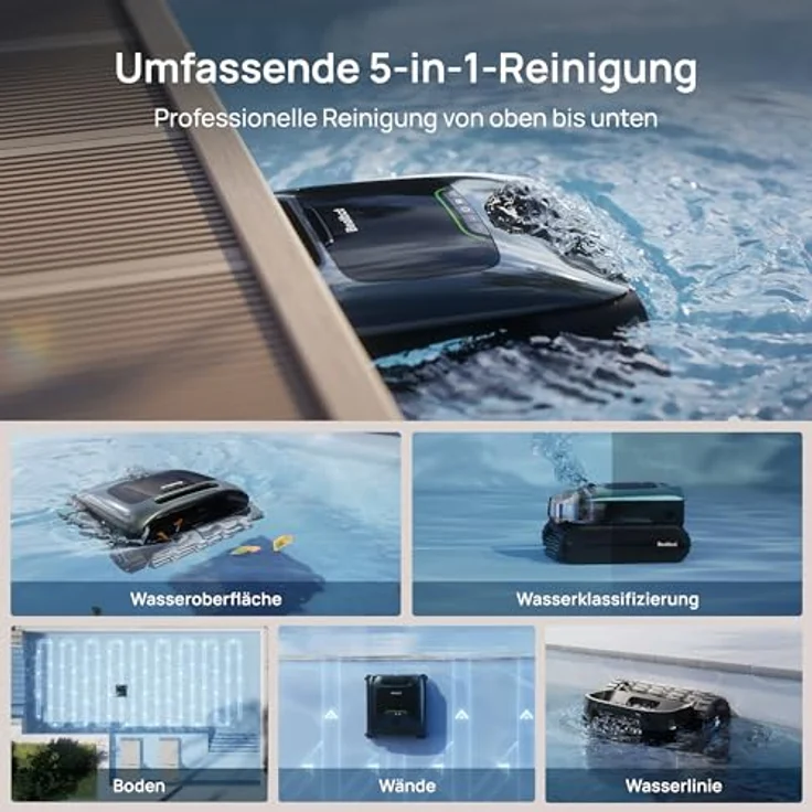 Beatbot AquaSense 2 Pro Poolroboter, Poolsauger für Boden, Wand, Oberflächen, Wasserklärung, smarte Navigation, bis zu 360 m², blau – Bild 2
