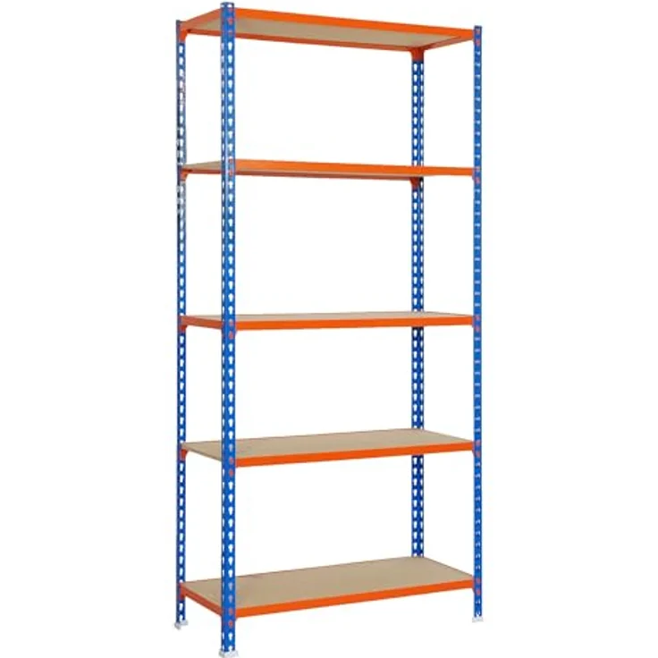 Simonrack Maderclick Mini Metallregal, 180 x 80 x 40 cm, 5 Böden, Traglast 150 kg/Boden, blau/orange, steckbar – Bild 1