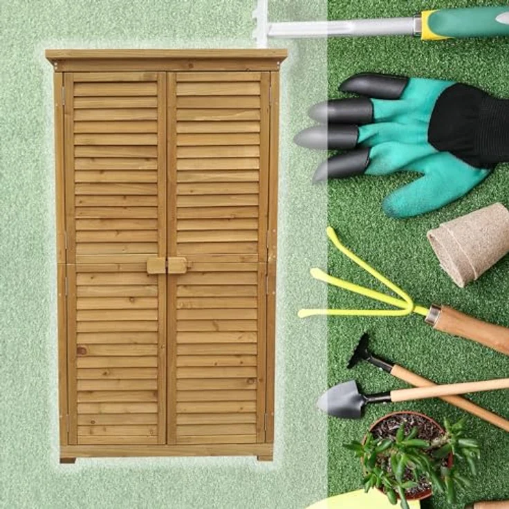 Wiltec Gartenhaus aus Fichtenholz mit Bitumendach 870x465x1600mm für Garten, Terrasse & Balkon - Geräteschuppen mit Lamellentür, Holzhaus in Naturholzoptik – Bild 2