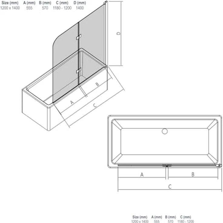 BERNSTEIN Schwenkbarer Badewannenaufsatz Duschabtrennung NT209, 2 Glaselemente, 6 mm Nano Echtglas, 120 x 140 cm, Profilfarbe Schwarz matt – Bild 7