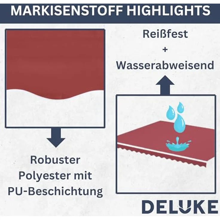 DELUKE® Markisenbespannung Markisenstoff Wasserabweisend Reißfest | Rot, für 350x250cm Rahmen mit Volant | Sonnenschutz Markisenzubehör – Bild 3