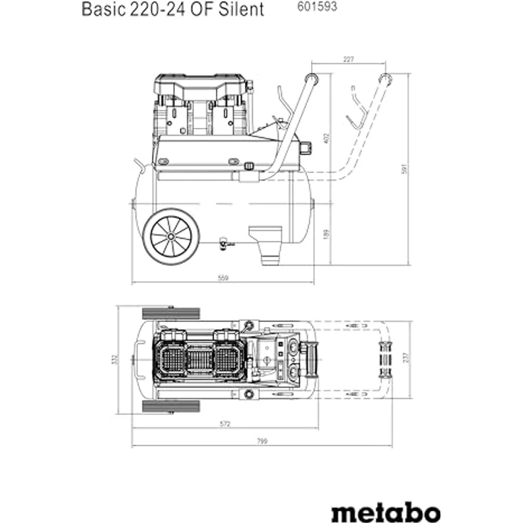 Metabo Kompressor Basic 220-24 OF Silent 601593000, leise und mobil, mit VarioGrip und Condor Druckschalter – Bild 3