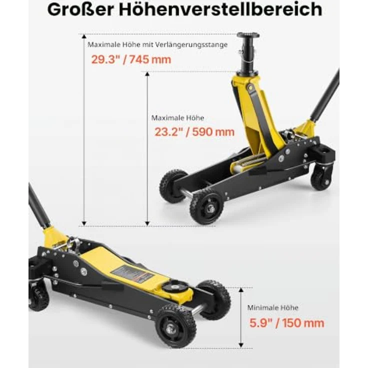 VEVOR Hydraulischer Rangierwagenheber STD01-030A, 3 t Tragkraft, Aluminium & Stahl, Doppelkolben-Schnellhubpumpe, 15–59 cm Hubbereich für SUVs – Bild 3