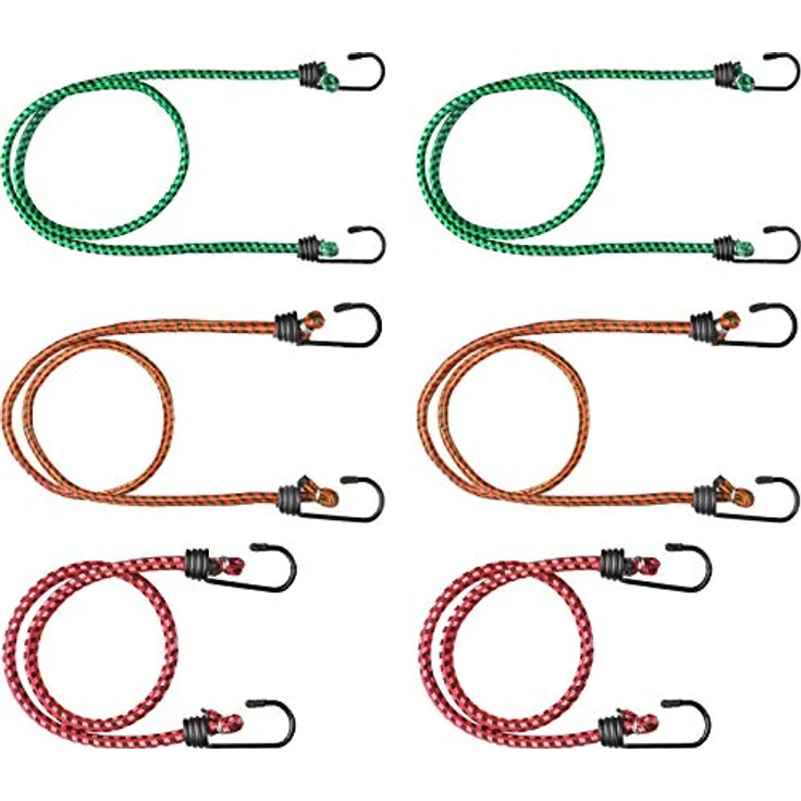 Connex Gepäckspanner-Set 6-teilig - 3 Längen: 600 mm, 800 mm und 1000 mm - Farbig sortiert - Stahlhaken mit PVC-Überzug - Dehnbar und reißfest / Spanngummi mit 2 Haken / Expander / B34078