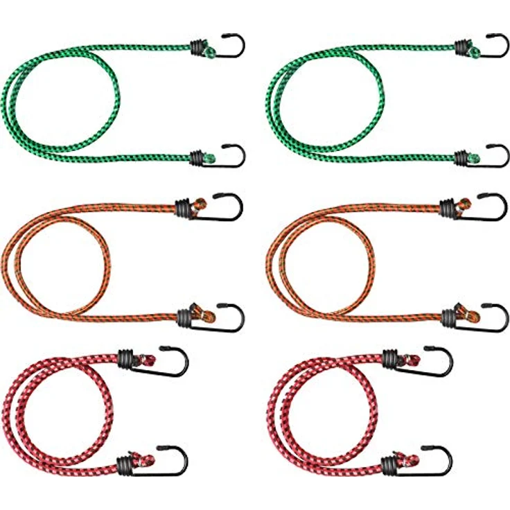 Connex Gepäckspanner-Set 6-teilig - 3 Längen: 600 mm, 800 mm und 1000 mm - Farbig sortiert - Stahlhaken mit PVC-Überzug - Dehnbar und reißfest / Spanngummi mit 2 Haken / Expander / B34078 – Bild 1