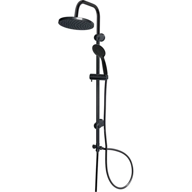 Euroshowers Duschsystem Flipper, Schwarz, 100 cm Brausestange mit 20 cm Kopfbrause und 3 Strahlarten