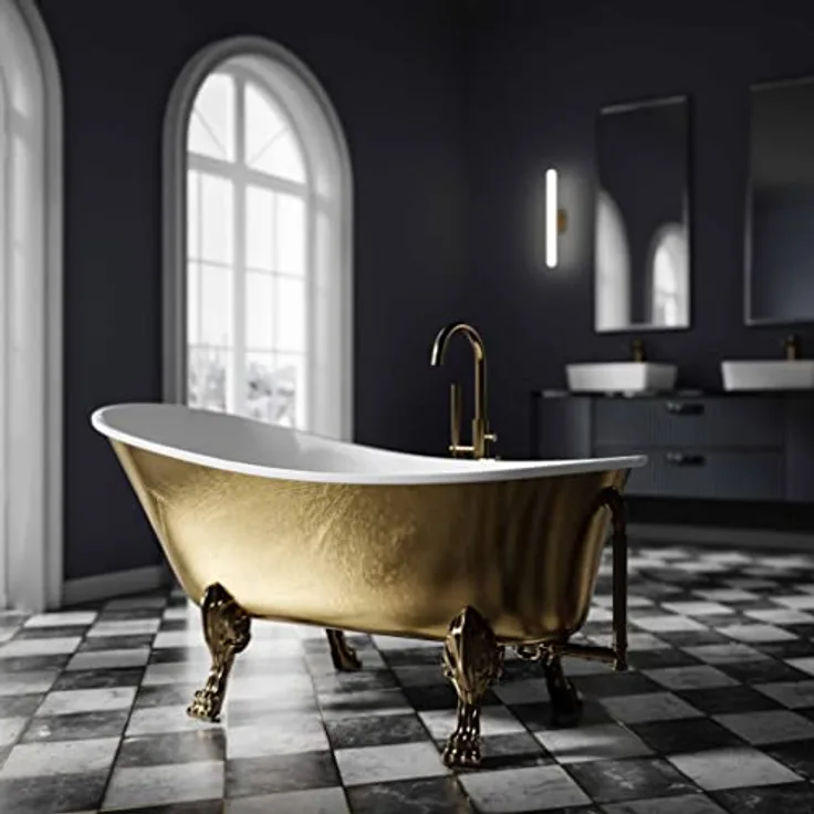 Bernstein Badewanne PARIS PREMIUM, freistehende Acrylwanne in Gold, 175 cm x 74 cm, oval mit Metallfüßen