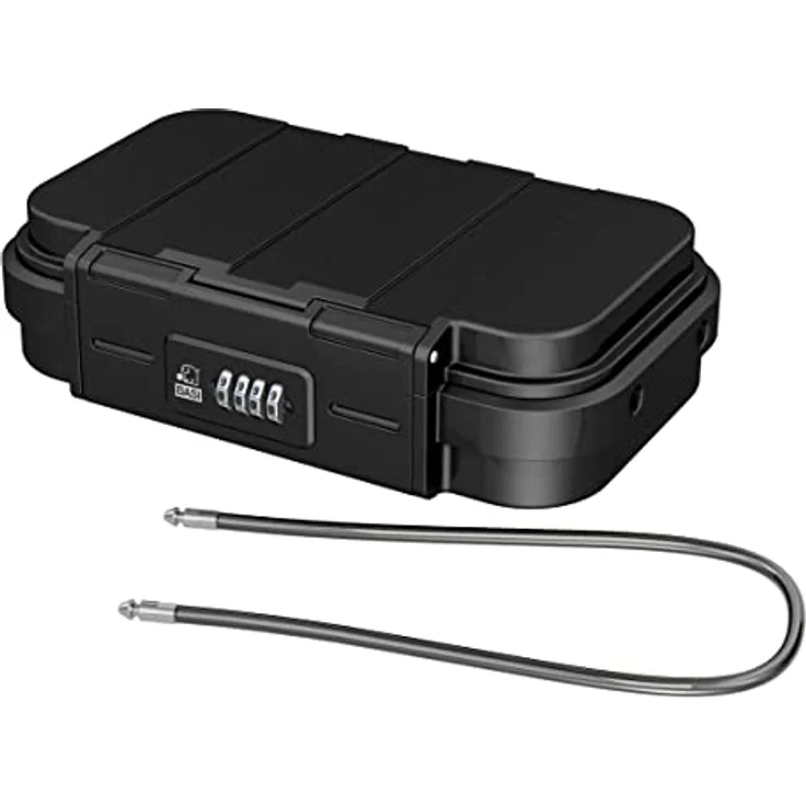 BASI | Mobiler Safe | Tragbare Sicherheitsbox mit Zahlenschloss | 4-stellige Zahlenkombination | abnehmbares Sicherungskabel | Mini-Tresor mit Drahtseil | L24 x B14 x H5,8 cm | IPX5 Wasserschutz – Bild 3