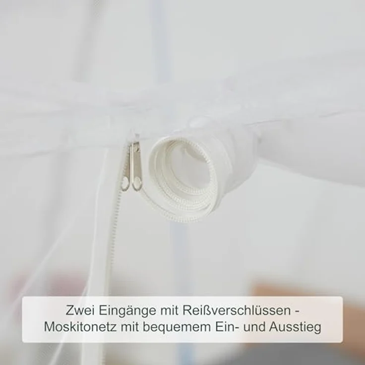 relaxdays Faltbares Moskitonetz, 180 x 200 x 150 cm, weiß/türkise Farbe, automatisches Pop-Up-Design, zwei Eingänge mit Reißverschlüssen, integrierte Bodenabdeckung – Bild 5