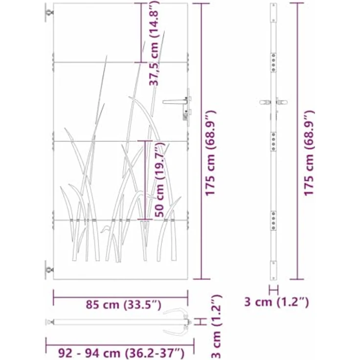 vidaXL Gartentor Schwarz, 105 x 175 cm, Pulverbeschichteter Stahl, Moderne Laserschneide-Design, Rostbeständig, Einfache Montage – Bild 3