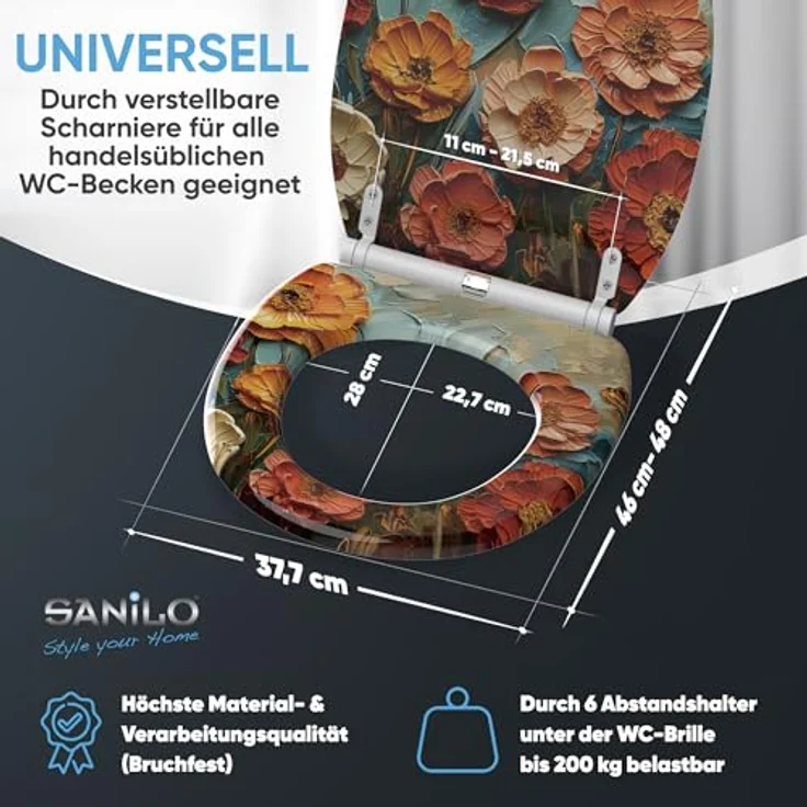 Sanilo WC Sitz mit Absenkautomatik Top Fix Florum, bruchfestes Holz mit antibakterieller Beschichtung, vielseitig einsetzbar, pflegeleicht – Bild 5