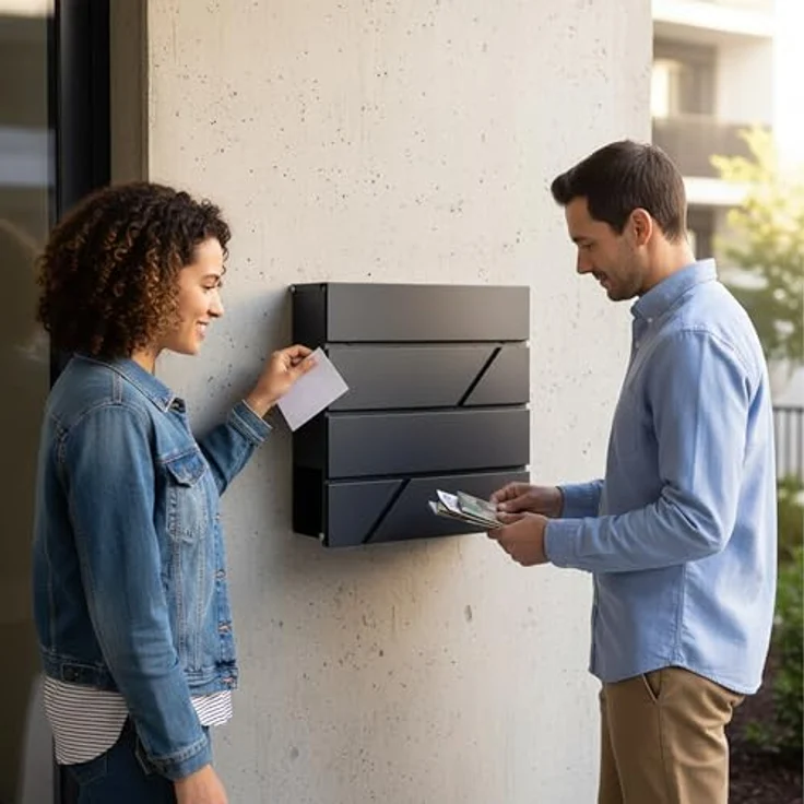 relaxdays Wandbriefkasten Metall, Briefkasten mit Zeitungsfach und Zylinderschloss, schwarz – Bild 2