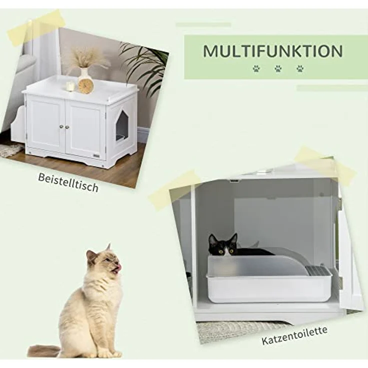 PawHut Katzentoilette mit MagnettГјren, verstellbarem Trennwand, MDF, 86B x 48L x 52H cm, WeiГџ – Bild 3