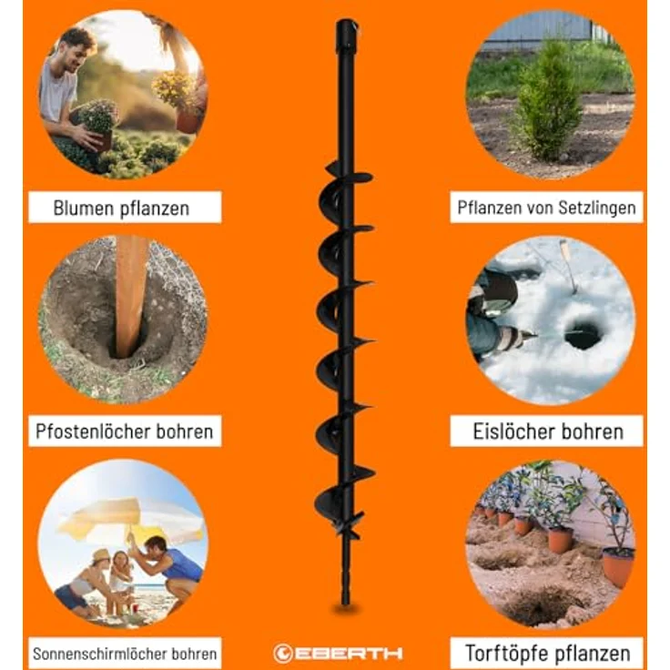 EBERTH Erdbohrer Gartenschnecke, 80 mm Durchmesser, 800 mm Länge, Aufnahme 20 mm, schwarz lackiert – Bild 5