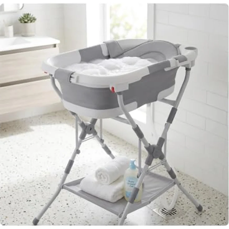 relaxdays Faltbare Babybadewanne mit Gestell, ergonomisch und platzsparend, Grau/Weiße – Bild 3