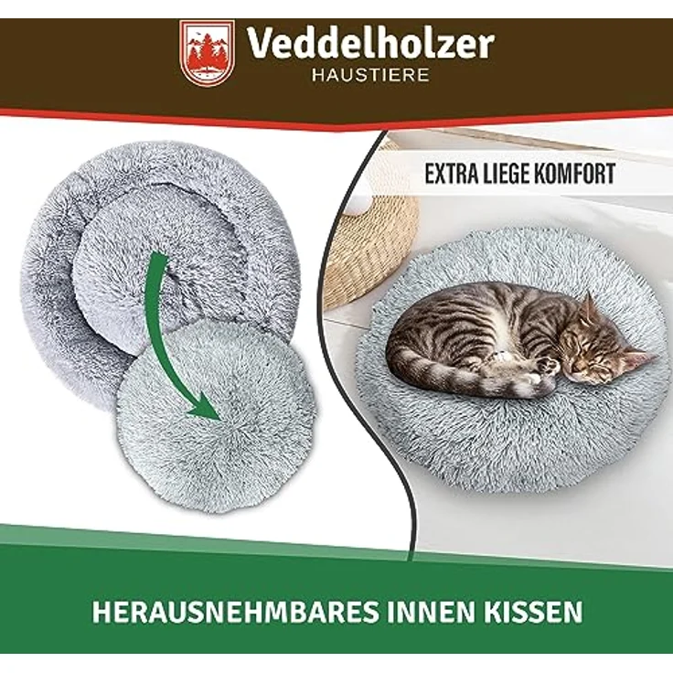 Veddelholzer Ø 60 cm (S) Hellgrau Hundebett Katzenbett Hundekissen Hundebetten in Mehreren Größen Hundebett große mittelgroße kleine Hunde waschbar in hellgrau und dunkelgrau für alle Hunde & Katzen – Bild 3