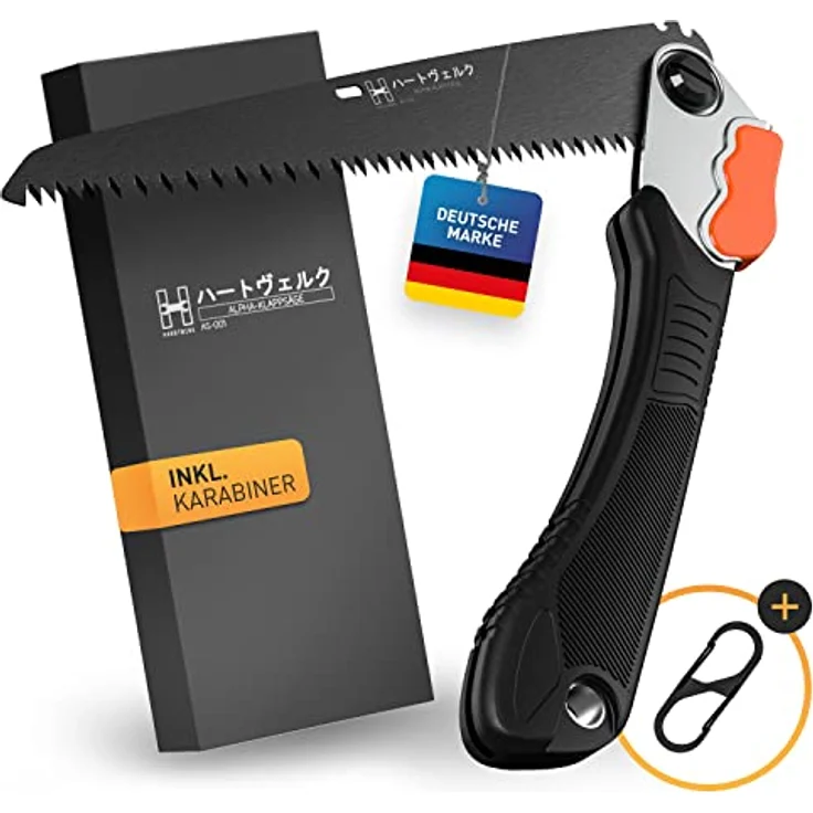 HARDTWERK Klappsäge ALPHA Astsäge 210mm mit Safety Lock, SK5 Karbonstahl, inklusive S-Karabiner für Garten, Outdoor und Bushcraft – Bild 1