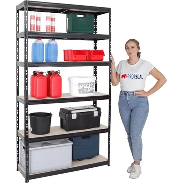 PROREGAL Schwerlastregal Giant Tiger XL, 220x120x40 cm, 6 Ebenen, Fachlast 265 kg, Gesamtlast 1590 kg, Schwarz, für Keller, Garage und Lager – Bild 3
