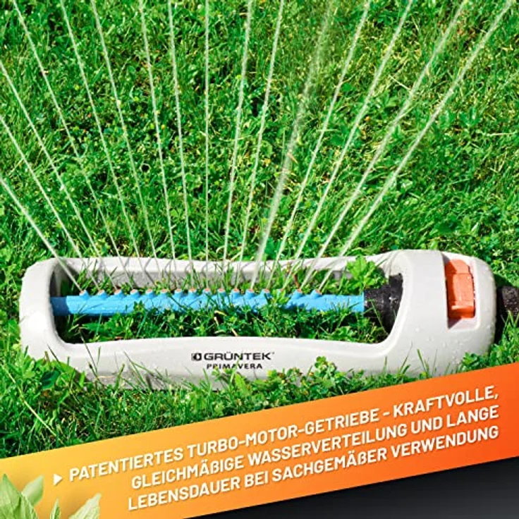 GRÜNTEK Oszillationssprenger Primavera bis 336 m2 / 3617 ft2, Sprengbreite bis 21 m x 15 m, bruchfester Rasensprenger, kompakter Einstellbarer Sprinkler in grün – Bild 4