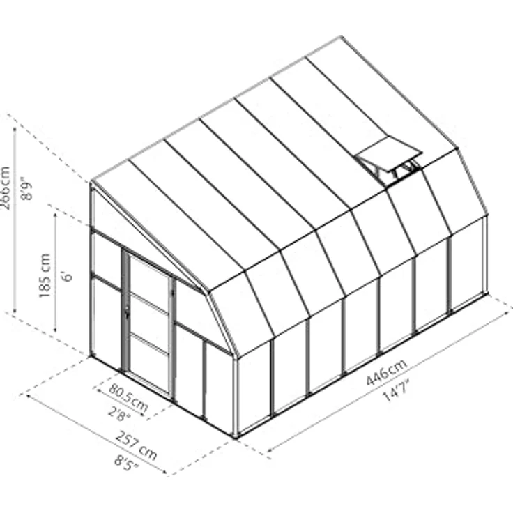 Palram - Canopia Gewächshaus Sun Room, BxTxH: 257 x 446 x 266 cm, BxLxH: 58 x 120 x 266 cm, 3 mm Wandstärke, lebenslang widerstandsfähige Wandpaneele, Alu Wintergarten Polycarbonat, weiß – Bild 6