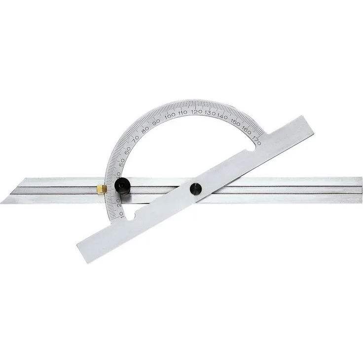 forum® Winkelmesser Gradmesser mit Schiene 250/500 mm, L:521 cm, Spezialstahl, blendfrei mattverchromt, 500 mm Schenkellänge, 250 mm Gradbogen, 890 g, blau