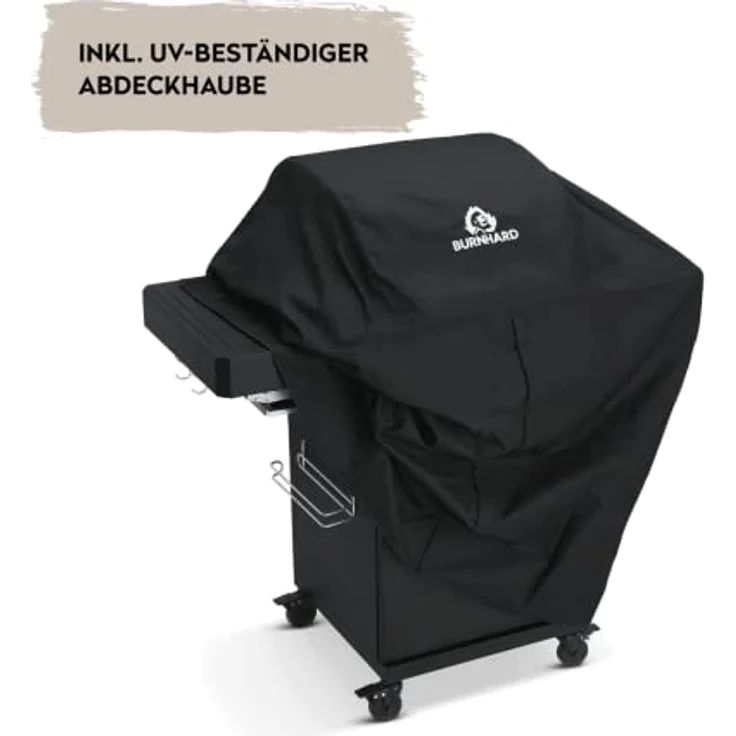 BURNHARD 2-Brenner Gasgrill FRED Jr. Deluxe BLACK 2023 inkl. 900°C Infrarot-Keramikbrenner, Gusseisen-Grillrost, Grillabdeckung, Grillwagen + klappbare Seitentische – Bild 4
