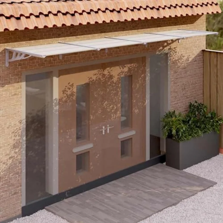 vidaXL Türvordach Grau und Transparent 396x90 cm Polycarbonat, wetterfest und korrosionsbeständig – Bild 3