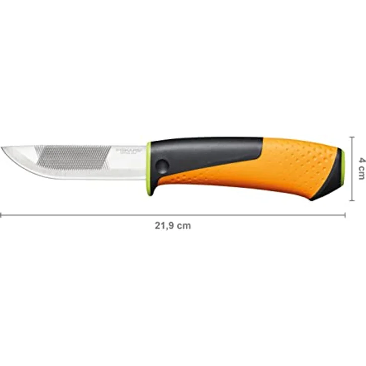 Fiskars Hochleistungsmesser inklusive Holster mit integriertem Messerschärfer, Gesamtlänge: 21,9 cm, Schwarz-Orange-Grün, 1023619 – Bild 12