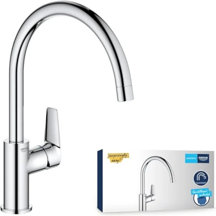 Grohe Küchenarmatur GROHE Start Edge Einhebelmischer mit hohem Auslauf und 360° Schwenkbereich, chrom – Bild 1