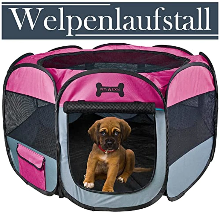 Petigi Welpenauslauf Oxford XL 115 cm faltbar Pink, achteckiger Welpenlaufstall für Hunde, Hasen, Meerschweinchen und Katzen, Innen Außen – Bild 2