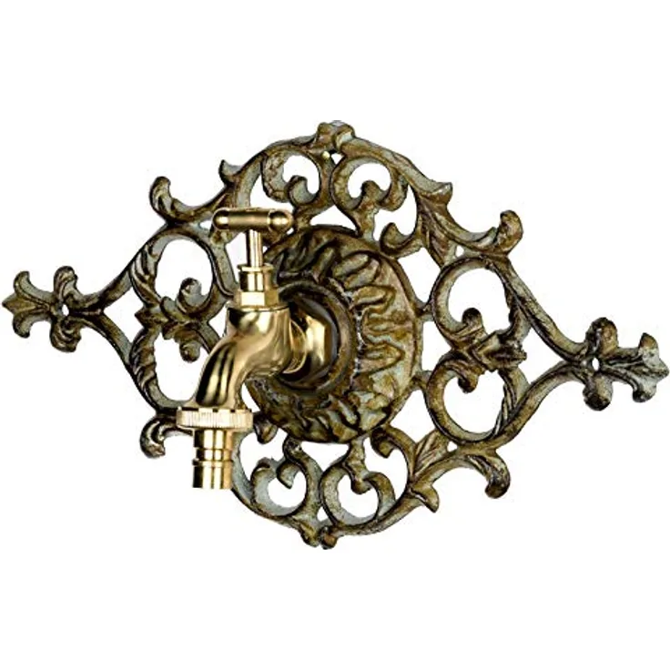 aubaho Nostalgie Wasseranschluss Zierrosette Eisen Wasserhahn Garten grün antik Stil