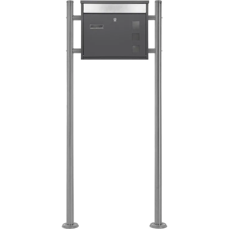 ML-DESIGN Standbriefkasten Briefkasten Postkasten mit Zeitungsfach, inkl. Standfuß, Briefkastenanlage mit Ständer Silber 120cm Mailbox mit Pfosten, Edelstahl, wetterfest, abschließbar