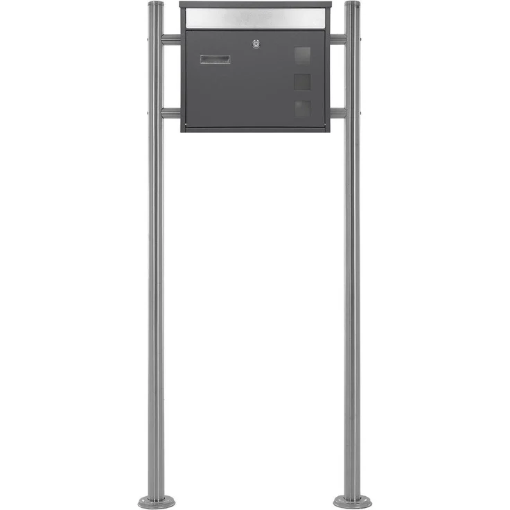 ML-DESIGN Standbriefkasten Briefkasten Postkasten mit Zeitungsfach, inkl. Standfuß, Briefkastenanlage mit Ständer Silber 120cm Mailbox mit Pfosten, Edelstahl, wetterfest, abschließbar – Bild 1