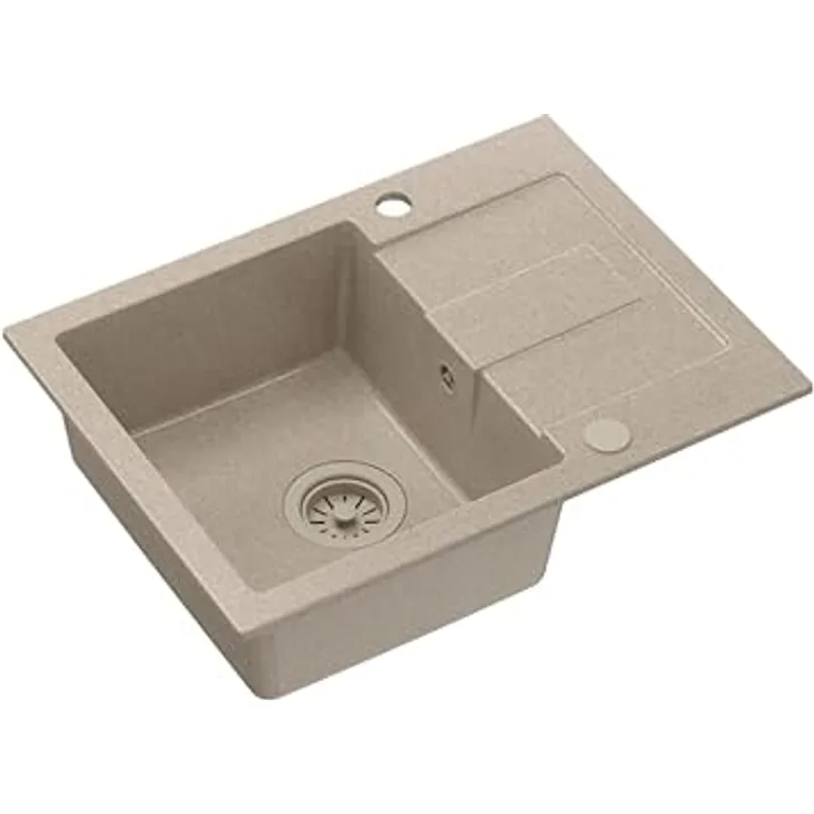 QUADRON Christian 116, 1-Becken Küchenspüle aus Granit (GraniteQ), beige, 60 x 45 x 18,5 cm mit Siphon
