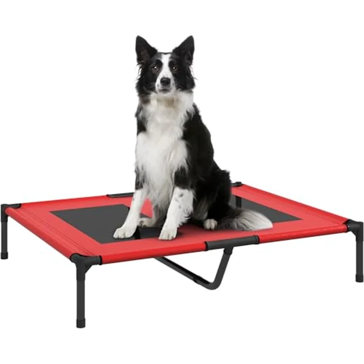 PawHut Erhöhtes Hundebett, Outdoor Hundeliege für große Hunde, Atmungsaktiv, In Rot, 92 x 76 x 18 cm – Bild 1