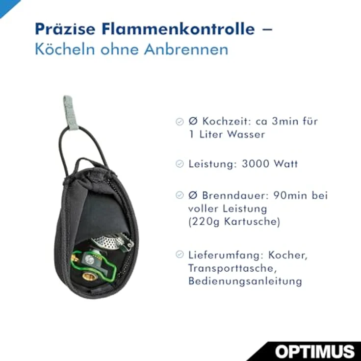 Optimus Crux, Gaskocher mit minimalem Gewicht und einklappbarem Brennerkopf, in praktischer Neoprentasche – Bild 3