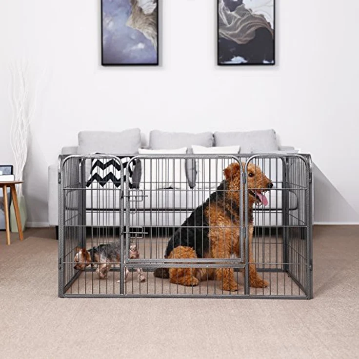 Feandrea Freigehege für Haustiere, transportabel, 122 x 80 x 70 cm, grau - Ideal für Hundeerziehung und sicheres Spielen – Bild 2