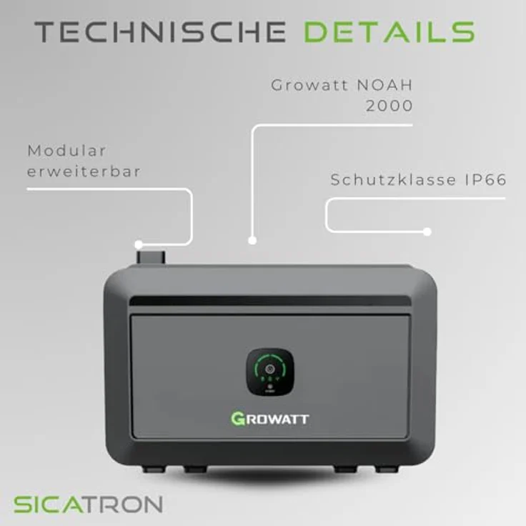 Growatt NOAH2000, LiFePO4 Stromspeicher mit 2048 Wh Kapazität, erweiterbar bis 8192 Wh, Selbstheizfunktion, App-Überwachung – Bild 2