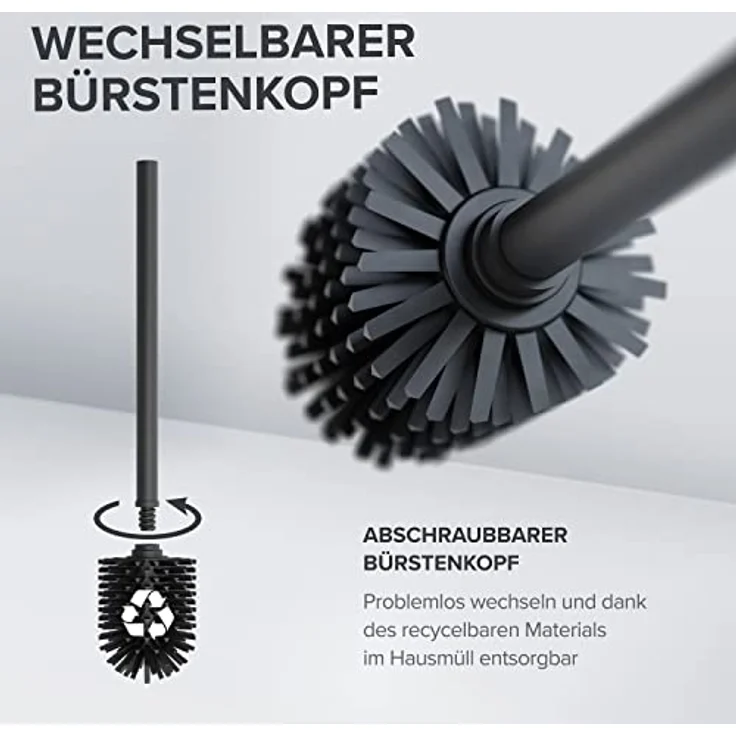 ovimar Toilettenbürste Hugla schwarz matt | Silikon Klobürste | Belüftungsfunktion | freistehend | pulverbeschichteter Edelstahl | WC Bürstenkopf wechselbar | abnehmbare Tropfschale |ohne Wandmontage – Bild 4